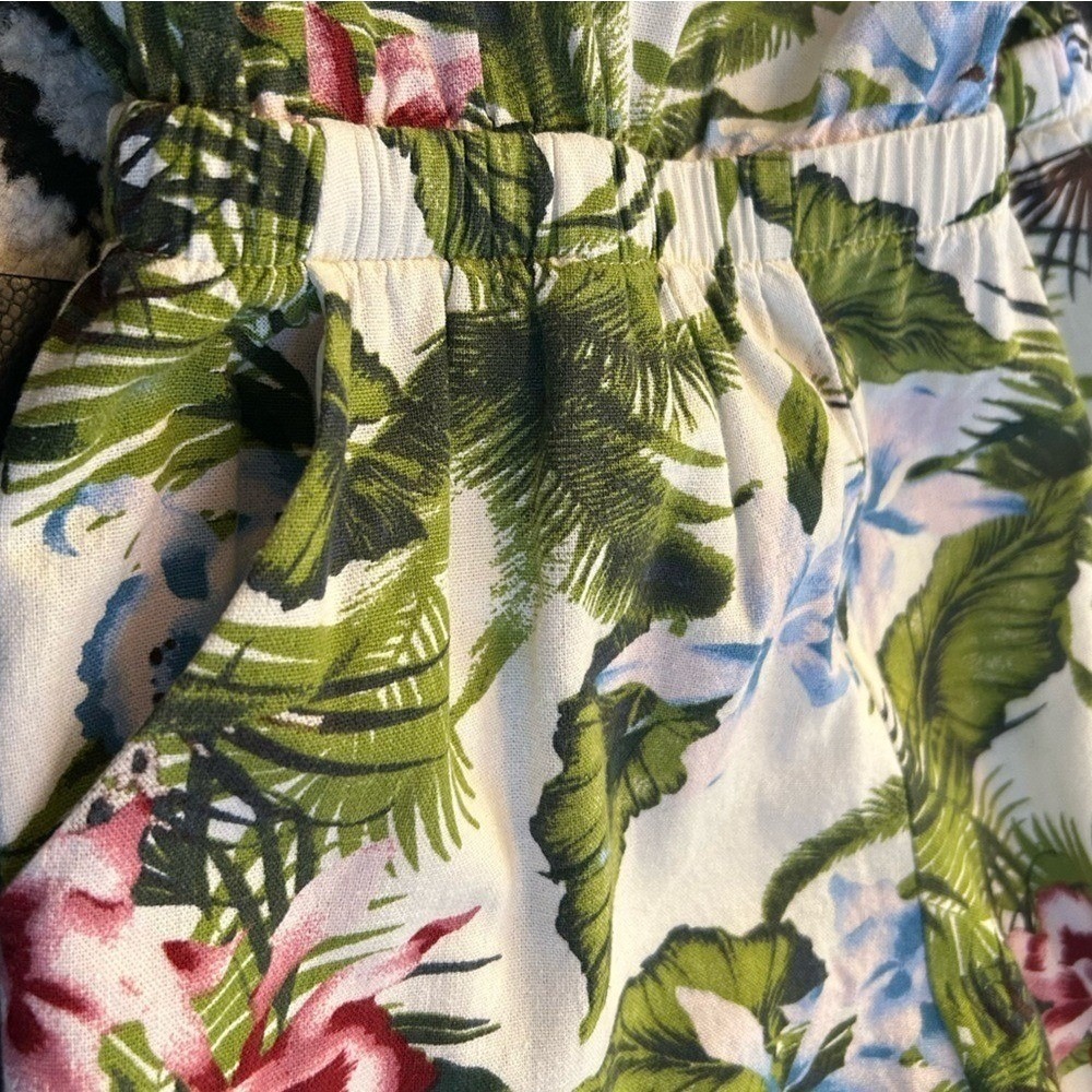 One Clothing Tropical Linen Blend Cropped Wide Leg Jumpsuit M Summer Vacation - Picture 4 of 10